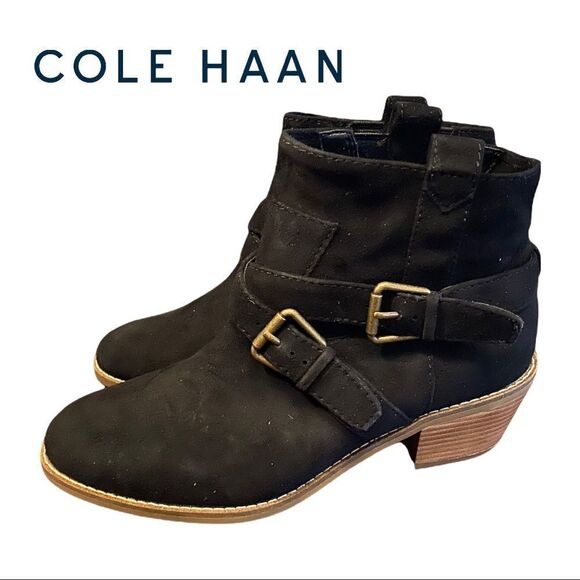 NIB Cole Haan "Jensynn" Black Suede Leather Boots Booties 5 - Picture 1 of 4